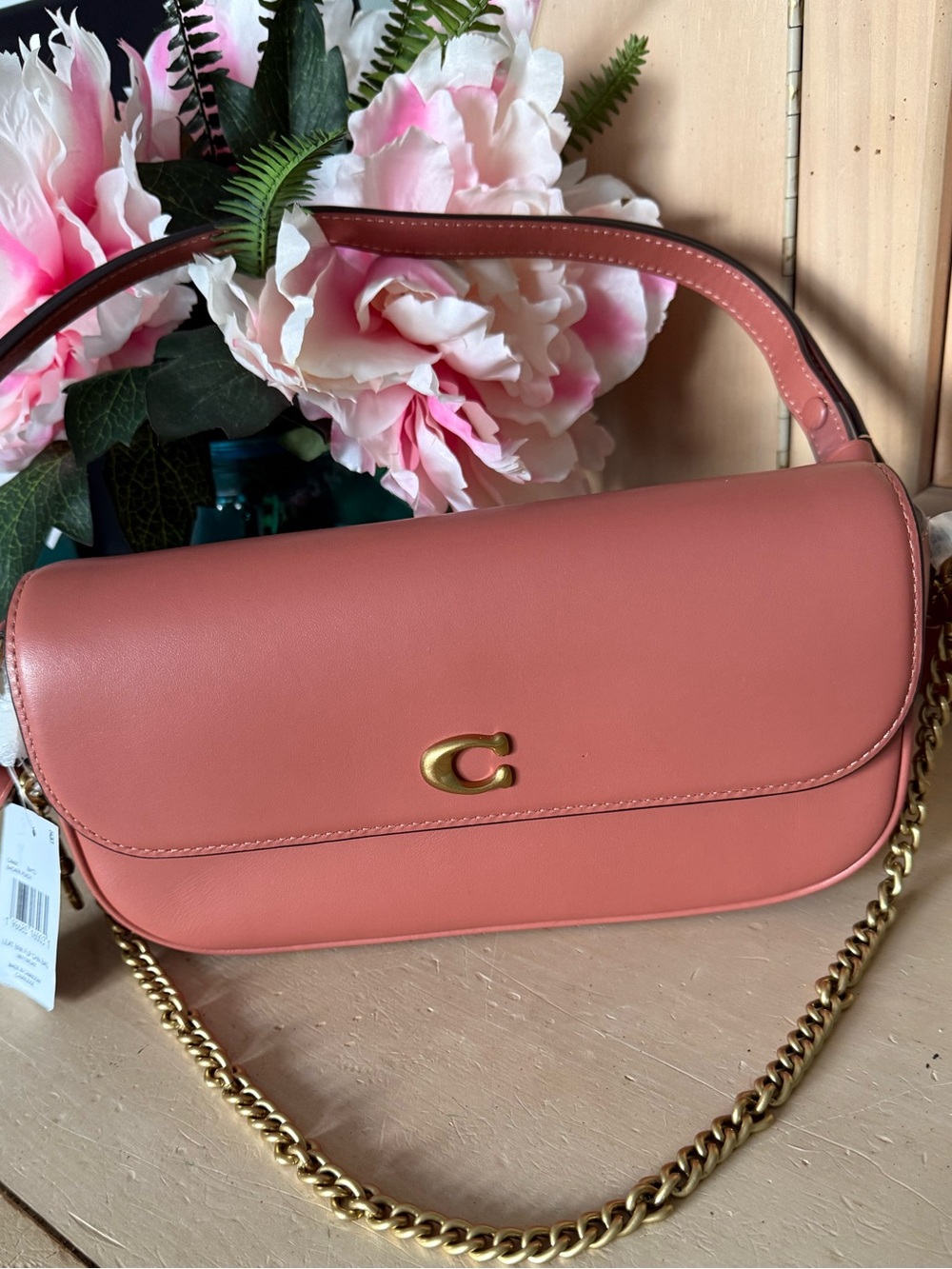 Coach Coral Pink Shoulder Bag with Gold Hardware